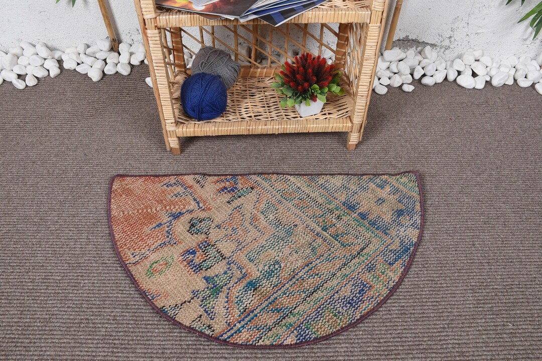 Semi Circle Turkish Rug, Vintage Entryway Rug, Handwoven Wool Rug ...