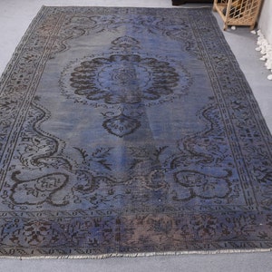 Turkish Rug, Vintage Rug, Large Rug, Overdyed Oushak Rug, Rugs For Living Room, 6x9 ft Blue Rug, Home Decor Rugs, Vintage Decor,