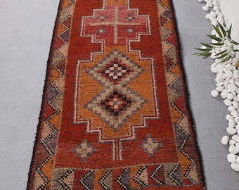 Vintage Turkish Rug 2.8x10 ft, Red Herki Striped Rug