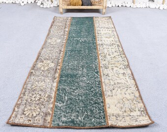 1.9x4.3 ft Turkish Vintage Rug, Small Rug, Beige Oushak Plants & trees Rug