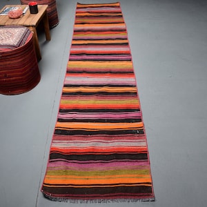 Runner Kilim, Turkish Kilim, Vintage Kilim, Oushak Kilim, 25x117 inches Black Kilim, Outdoor Kilim, Hallway Kilim,  8333
