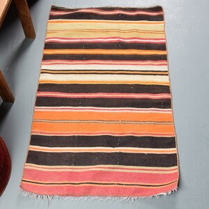 Turkish Kilim, Small Kilim, Vintage Kilim, Oushak Kilim, 24x41 inches Orange Kilim, Outdoor Kilim, Wall Hanging Kilim,  8369