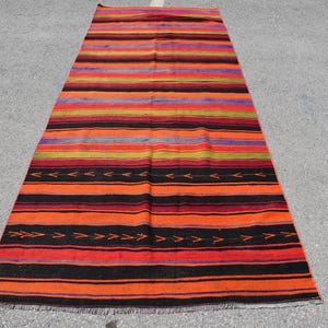 Alfombra de 4,3 x 11,3 pies, alfombra turca vintage tipo pasillo, alfombra Kilim roja de lana.