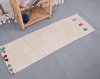 Kilim Rug, 1.5x4.4 ft Vintage Rug, Beige Patchwork Rug Wool