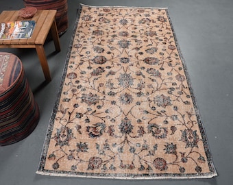 Turkish Rug, Vintage Rug, Accent Carpet, Oushak Carpet, 43x82 inches Brown Carpet, Floral Rug,  Bedroom Rugs, Decorative Area Rugs,  8732