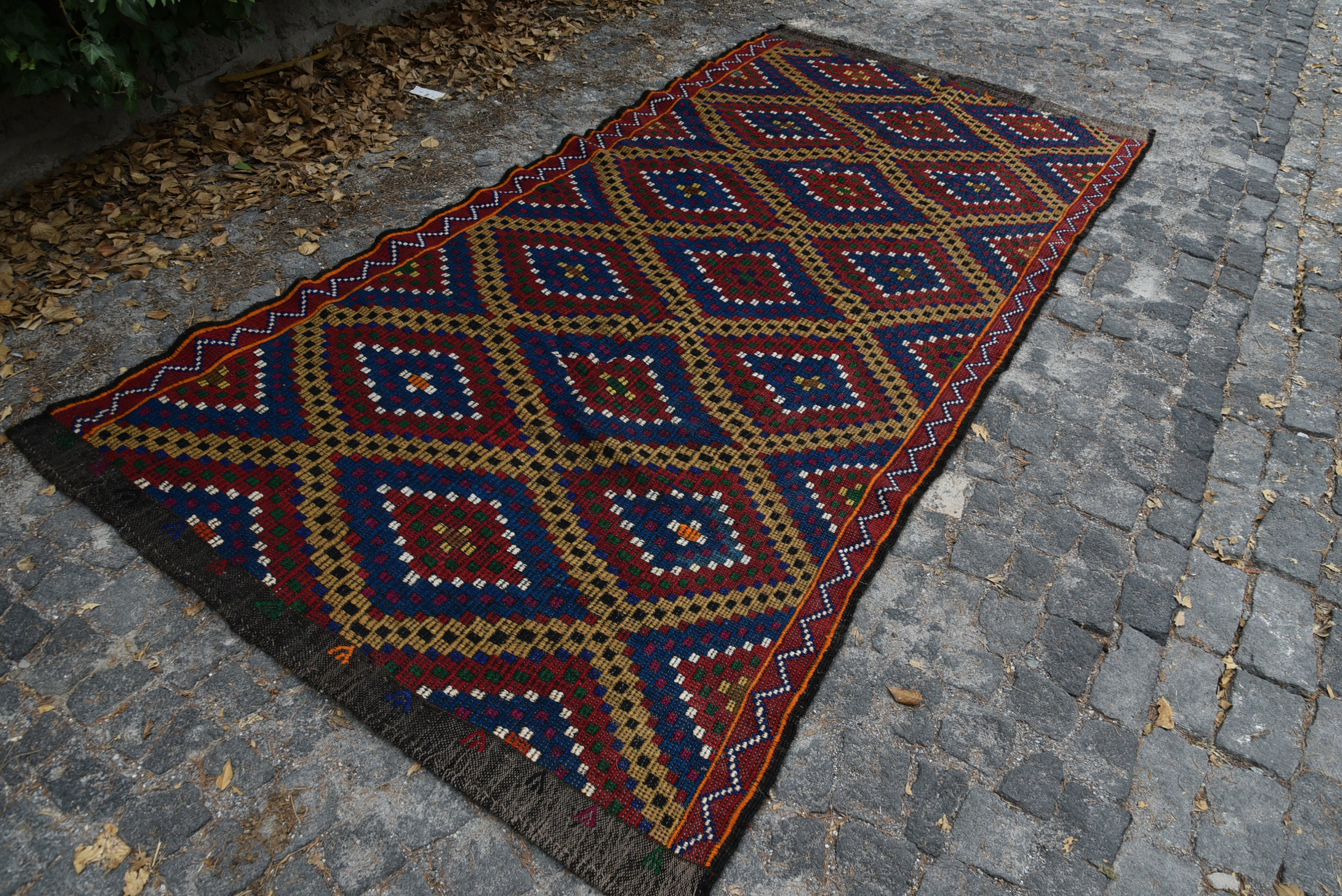 Turkish Rug 4.7x9.6 feet Turkish Kilim Navy Kilim Unique Etsy