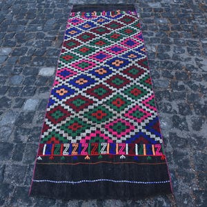 Turkish Rug, 2x7ft, Handwoven Turkish Kilim, Colorful Geometric Patterns, Embroidered Kilim, Hallway Runner, Unique Artisan Kilim