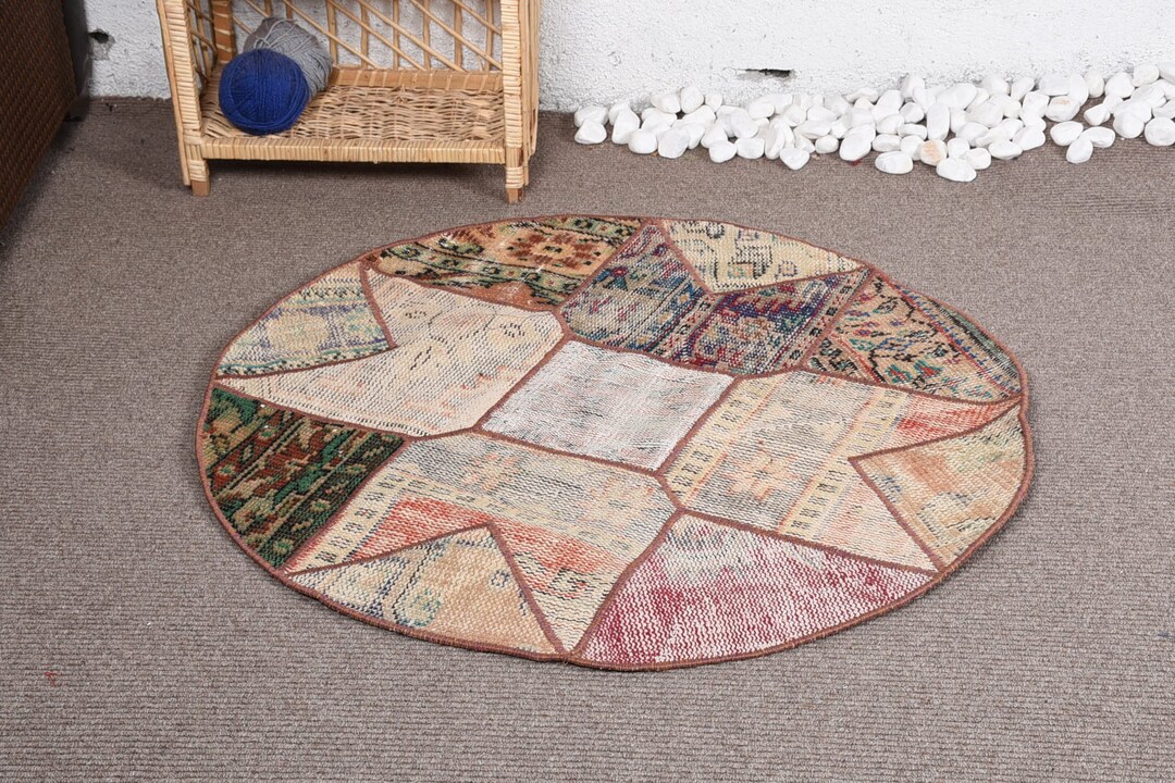 Turkish Vintage Rug 3.3x3.3 Ft (101x101 Cm), Beige Wool Rug - Etsy ...