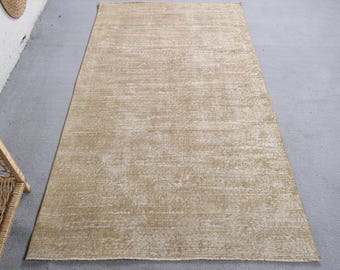 Turkish Vintage Rug 3.7x6.7 ft, Beige Oushak Animal Print Rug