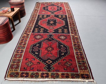 Runner Carpet, Turkish Rug, Vintage Rug, Oushak Rug, 53x137 inches Red Rug, Turkey Stair Rug, Office Rug, Kitchen Carpet,  8388