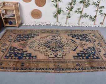 Large Rug Turkish Vintage Anatolian Rugs For Dining Room 5.7x10.2 ft Beige Salon Tribal Natural Eclectic Decorative Handmade Hand Knotted