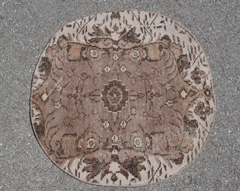 Turkish Rug, 2.6x2.7 ft Small Rug, Round Rug, , Vintage Rug, Anatolian Rug, Rugs For Bath, Brown Kitchen Rugs, Turkish Rug Small,,