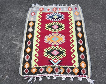 2.9x4.1 ft Turkish Rug, Vintage Small Rug, Red Floral Wool Rug