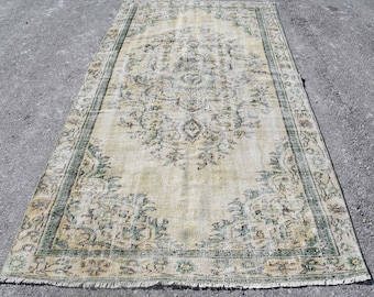 Vintage Oushak Large Rug 5.1x9.1 ft (154x277 cm), Turkish Beige Polka dot Rug