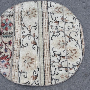 Round Rug, , Vintage Rug, Turkish Rug, 2.5x2.5 ft Small Rugs, Oushak Rug, Rugs For Bedroom, Beige Oriental Rugs, Small Area Rug, Organic Doo