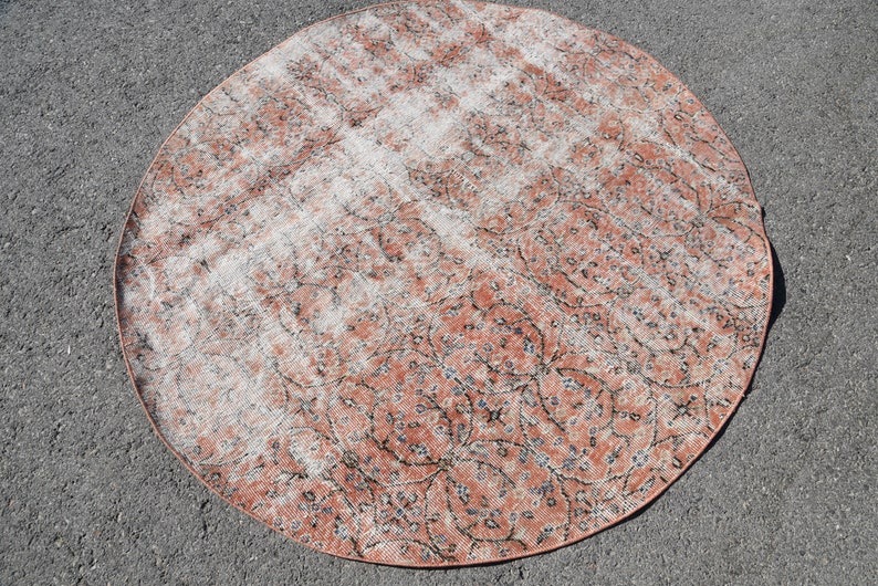 Vintage Rug Oushak Rug Turkish Rug Oriental Rug Organic Rug Circle Rug Antique Rug Salon Round Rug 4683 5.1x5.1 ft Area Rug