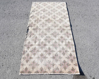 Turkish Accent Rug 2.7x5.7 ft, Beige Red Patchwork Rug Wool