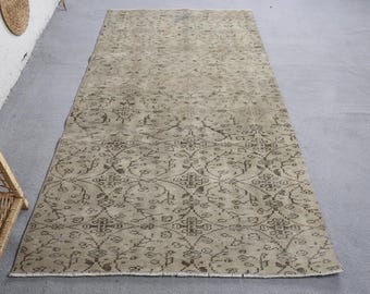 Turkish Vintage Area Rug 4.1x7.5 ft, Oushak Beige Wool Rug