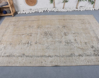 Large Rug Vintage Turkish Anatolian Rugs For Bedroom 5.9x9.4 ft Beige Oriental Decor Retro Oushak Farmhouse Decor Hand Knotted Distressed