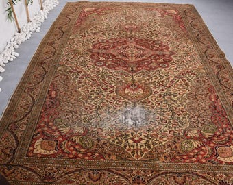 6.6x9.6 ft Turkish Rug, Vintage Large Rug, Brown Red Southwestern Rug