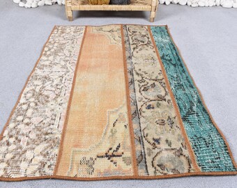 Turkish Vintage Rug, Small 2x3 ft (60x90 cm) Rug, Brown Bordered Wool Rug