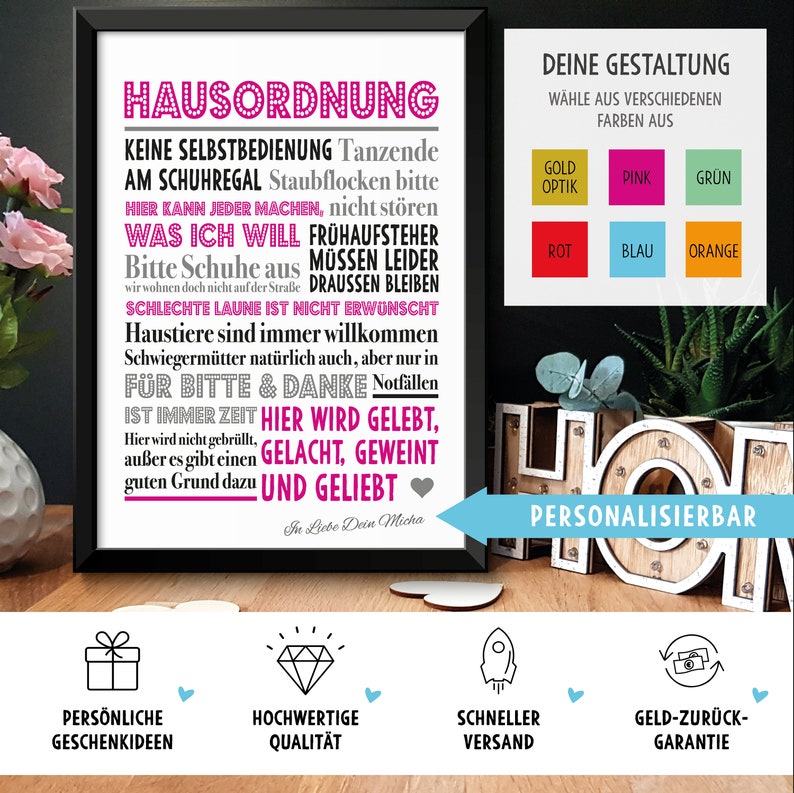 Lustige Hausordnung Bild optional mit Rahmen Geschenkidee | Etsy