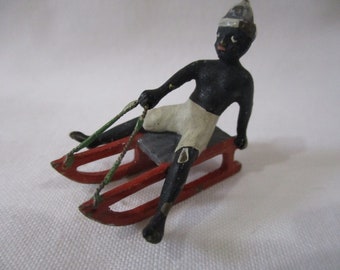 Antique Cold Painted Vienna Bronze Miniature - Man on a Sled