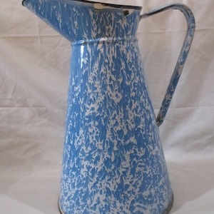 Vintage Enamel Pitcher Swirl Pattern Blue/White