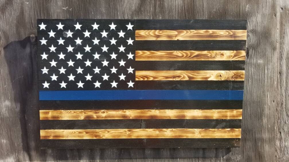Thin Blue Line Wooden Flag 10 X 15 Etsy