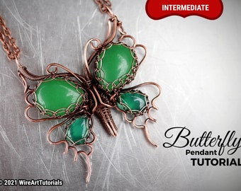 Wire wrap, weaving tutorial, pattern by WireArtTutorials: Butterfly animal pendant, DIY jewelry making, step by step craft design, gift idea