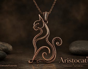 Aristocat pendant, wire wrap tutorial, animal cat pattern, DIY jewelry making, weaving, step by step art jewellery, animal design