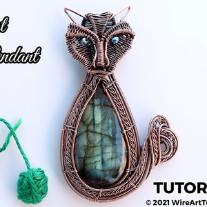 Wire wrap tutorial,wire wrapping pattern WireArtTutorials Cat pendant,DIY lesson,jewelry making,wire weaving,wire art tutorials, cabochon image 2