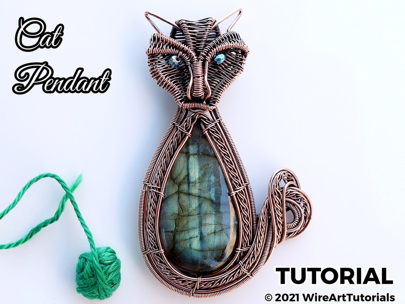 Wire wrap tutorial,wire wrapping pattern WireArtTutorials Cat pendant,DIY lesson,jewelry making,wire weaving,wire art tutorials, cabochon image 2