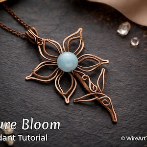 Azure Bloom pendant, wire wrap tutorial, bead setting pattern, DIY jewelry making, weaving, step by step art jewellery