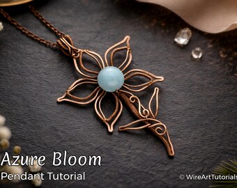 Azure Bloom pendant, wire wrap tutorial, bead setting pattern, DIY jewelry making, weaving, step by step art jewellery