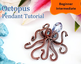 Wire wrap tutorial Octopus pendant,wire wrapping pattern WireArtTutorials,crystal DIY jewelry,jewelry making,wire weaving,wire art tutorials