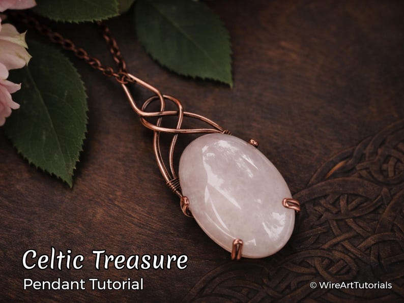 WireArtTutorials Celtic cabochon pendant tutorial,wire wrap pattern, DIY jewellery making, weaving, wrapping, wire art tutorials, craft idea image 1