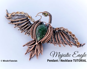 WireArtTutorials Eagle Pendant Tutorial, animal jewelry making, DIY pattern, lesson, cabochon ,channel setting, wire wrapping weaving