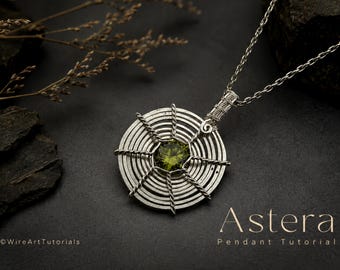 Colgante Astera, tutorial de envoltura de alambre, patrón de engaste de cristal, creación de joyas DIY, tejido, joyería artística paso a paso, diseño artesanal