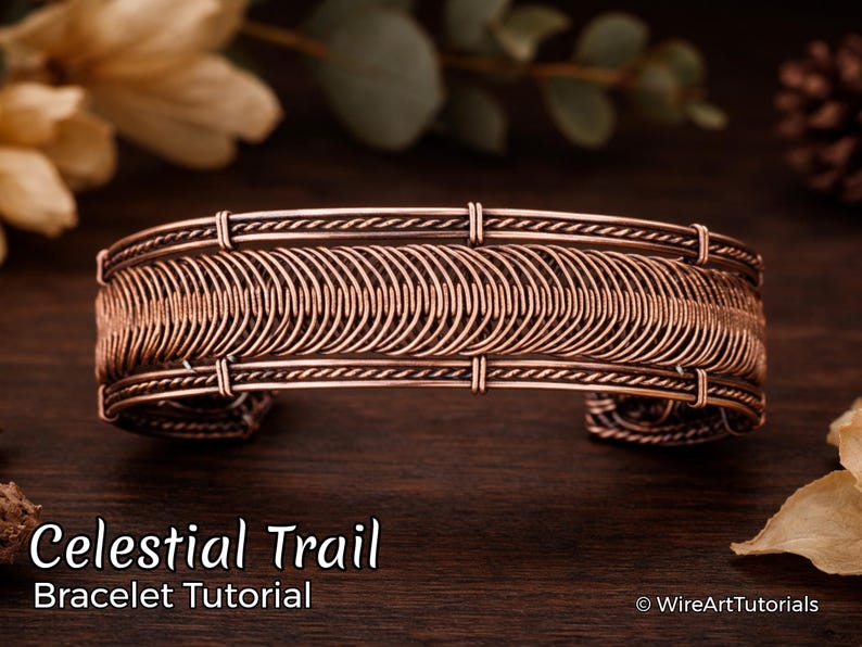 WireArtTutorials Celestial Trail bracelet wire wrap tutorial, beading patter, DIY jewelry making, weaving, copper art tutorial, weaving image 1