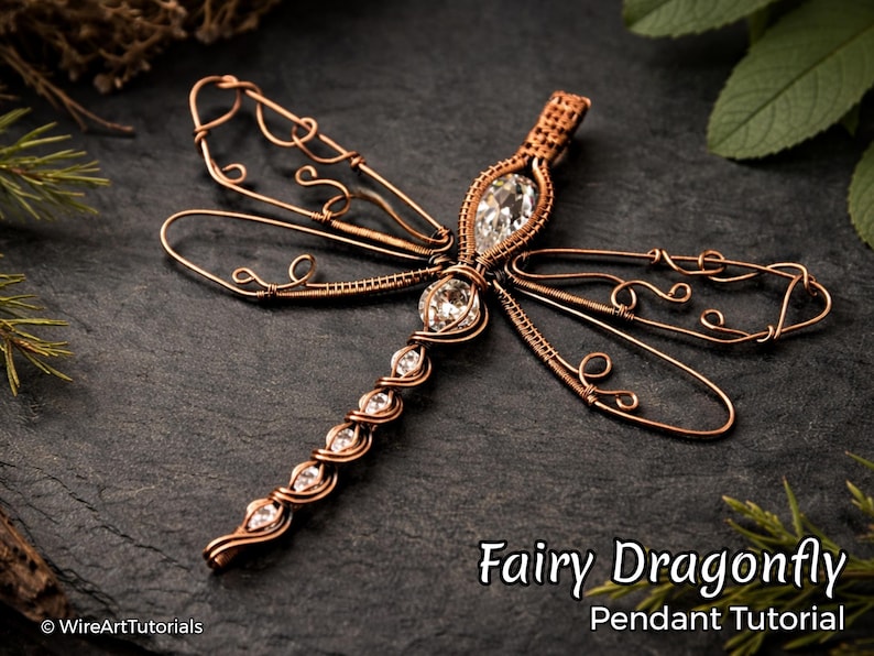 Wire wrap tutorial,wire wrapping pattern WireArtTutorials Fairy Dragonfly pendant,DIY jewelry,jewelry making,wire weaving,wire art tutorials image 1