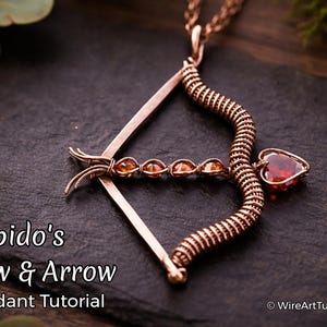 WireArtTutorials: Cupido Bow and Arrow pendant tutorial, DIY jewelry making, step by step craft design, gift idea, wire weaving, wrapping