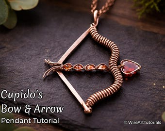 WireArtTutorials: Tutorial de pingente de Cupido com arco e flecha, faça você mesmo, design de artesanato passo a passo, ideia de presente, tecelagem de arame, embalagem