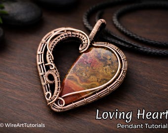 Zelfstudie draadwikkelen Loving Heart-hanger, les draadweven, gids sieraden maken, stap voor stap cabochonketting, doe-het-sieraden