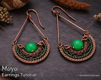 WireArtTutorials マヤイヤリング、ワイヤーラップチュートリアル、クリスタルジュエリー、DIYジュエリー製作、織り、カボションセッティング、ステップバイステップアート