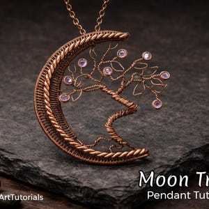 TUTORIAL Moon Tree-hanger PDF-sieraden maken patroon, draadwikkelen, weven, doe-het-zelfles, patroon, kristallen sieraden, stap voor stap ambacht