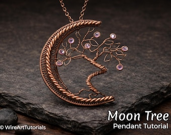 TUTORIAL Colgante de árbol lunar PDF patrón para hacer joyas, envoltura de alambre, tejido, lección de bricolaje, patrón, joyería de cristal, artesanía paso a paso