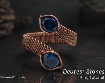 TUTORIAL Dearest Stones Adjustable Ring PDF pattern, unisex wire wrapped woven jewelry, wire braiding, DIY jewellery making, hobby craft