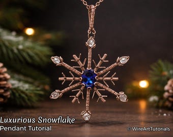 Tutorial de arte em arame: Pingente luxuoso de floco de neve, técnica de trançado, confecção de joias DIY, cravação de cristais, tutoriais de arte em arame