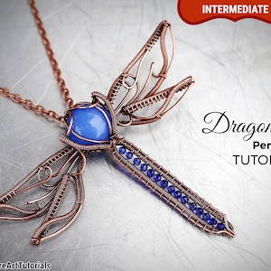 Wire wrap, weaving tutorial, pattern by WireArtTutorials: Dragonfly animal pendant, DIY jewelry making, step by step craft design, gift idea